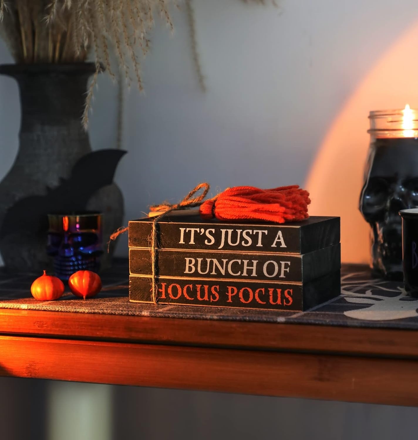 Open Box, Halloween Wood Book Stack, Hocus Pocus Mini Faux Books Bundle, Halloween Tiered Tray Decor for Home Table Mantle Shelf