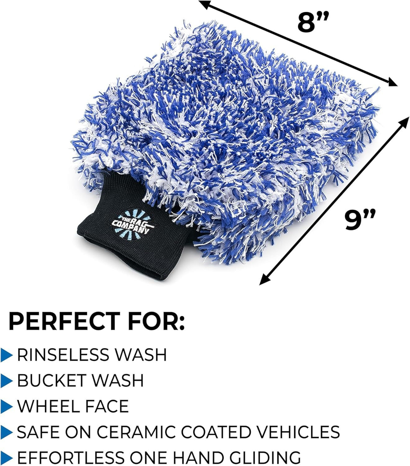 Open Box, The Rag Company - The Cyclone Ultra Wash Mitts - 70/30 'Gauntlet' Blend Korean Microfiber, Foam Padding, Scratch-Free, Lint-Free, Great for Rinseless Washing, 8in x 9in, Blue + Black (2-Pack)