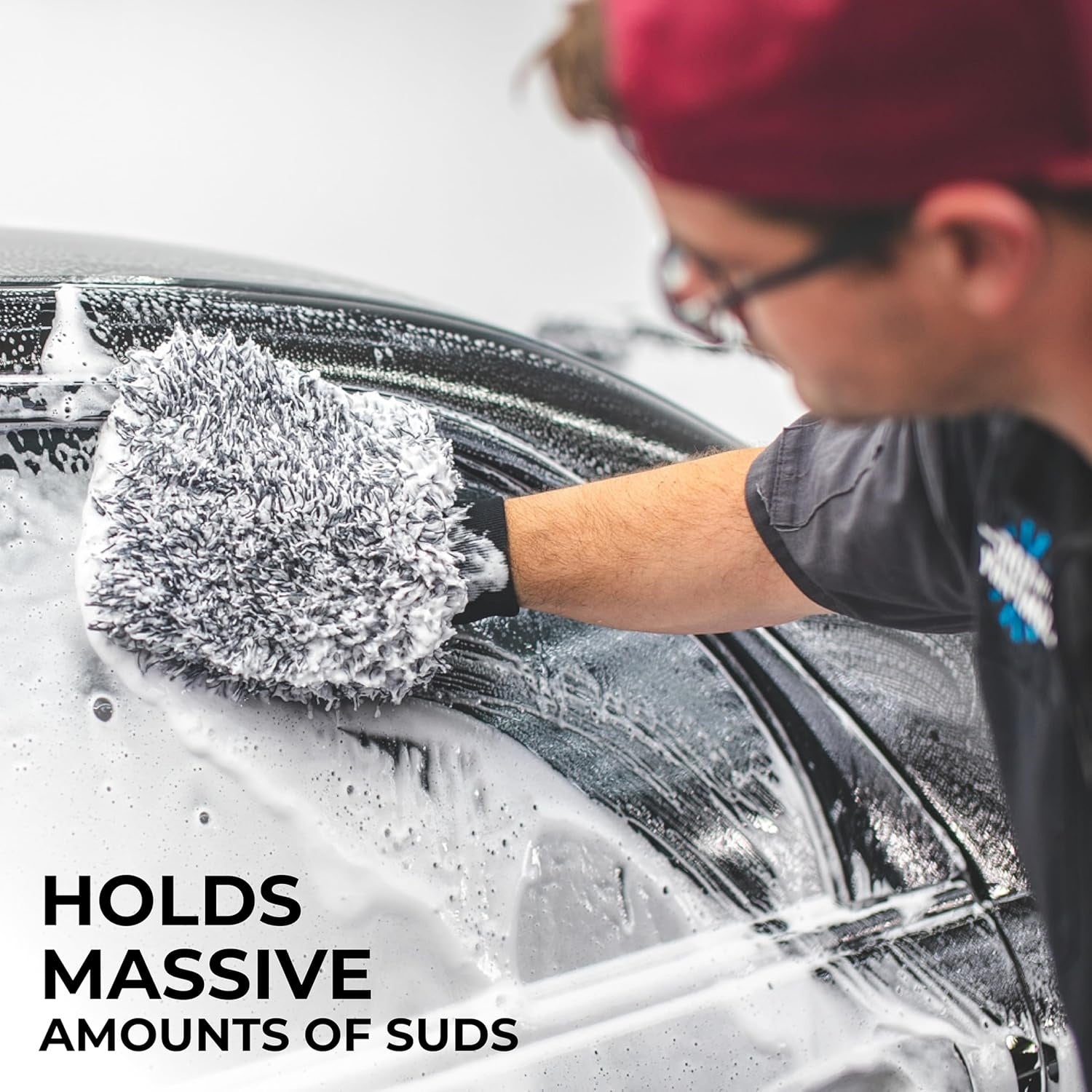 Open Box, The Rag Company - The Cyclone Ultra Wash Mitts - 70/30 'Gauntlet' Blend Korean Microfiber, Foam Padding, Scratch-Free, Lint-Free, Great for Rinseless Washing, 8in x 9in, Blue + Black (2-Pack)