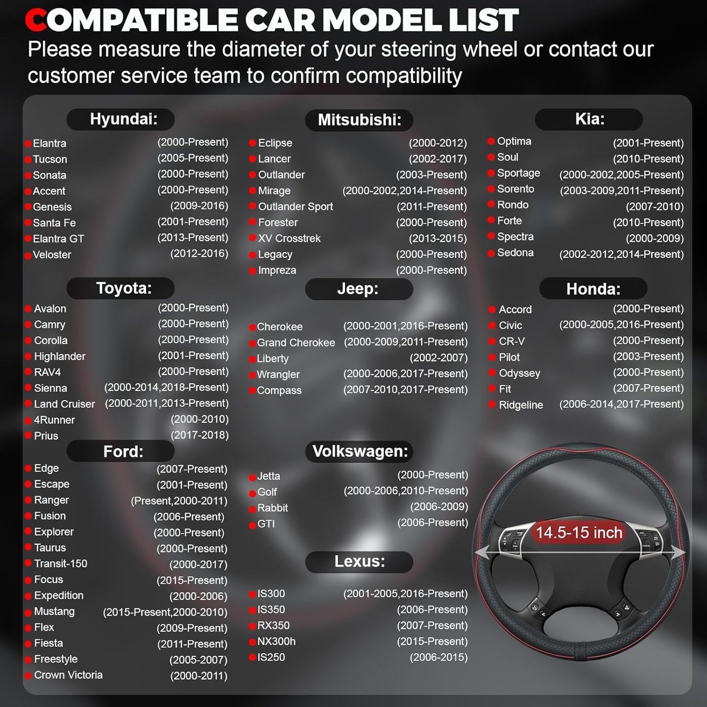 New, Ouzorp Car Steering Wheel Cover, Microfiber Leather Steering Wheel Covers with Anti-Slip Lining, Universal 14.5-15 inchs Black with Red line