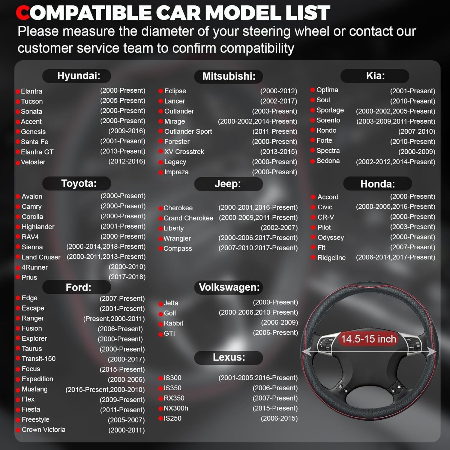 New, Ouzorp Car Steering Wheel Cover, Microfiber Leather Steering Wheel Covers with Anti-Slip Lining, Universal 14.5-15 inchs Black with Red line