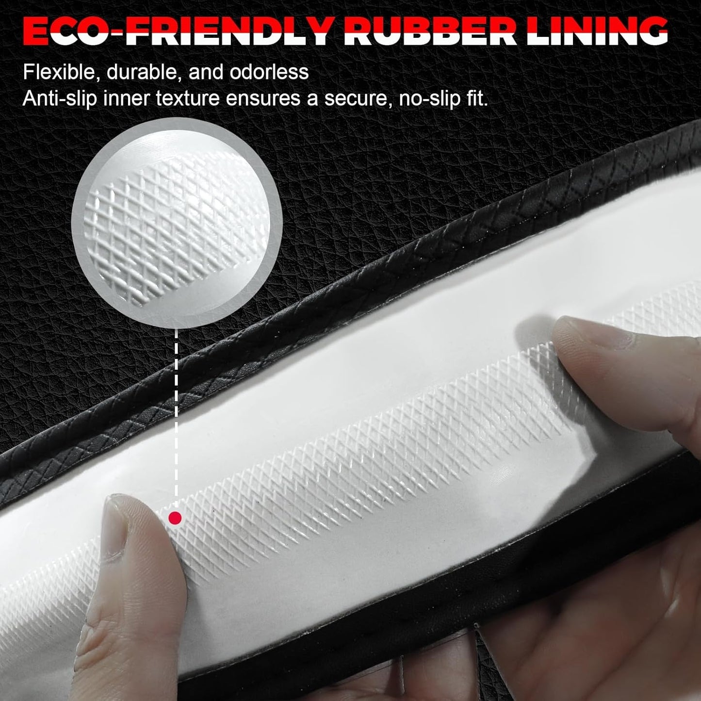 New, Ouzorp Car Steering Wheel Cover, Microfiber Leather Steering Wheel Covers with Anti-Slip Lining, Universal 14.5-15 inchs Black with Red line