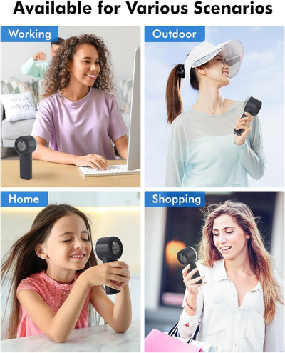 New, Portable Mini Fan: High Speed Cooling Fan, 10 Hours Battery Life, USB Rechargeable, Small Essentials for Women, Beach Travel, Vacation (Black)