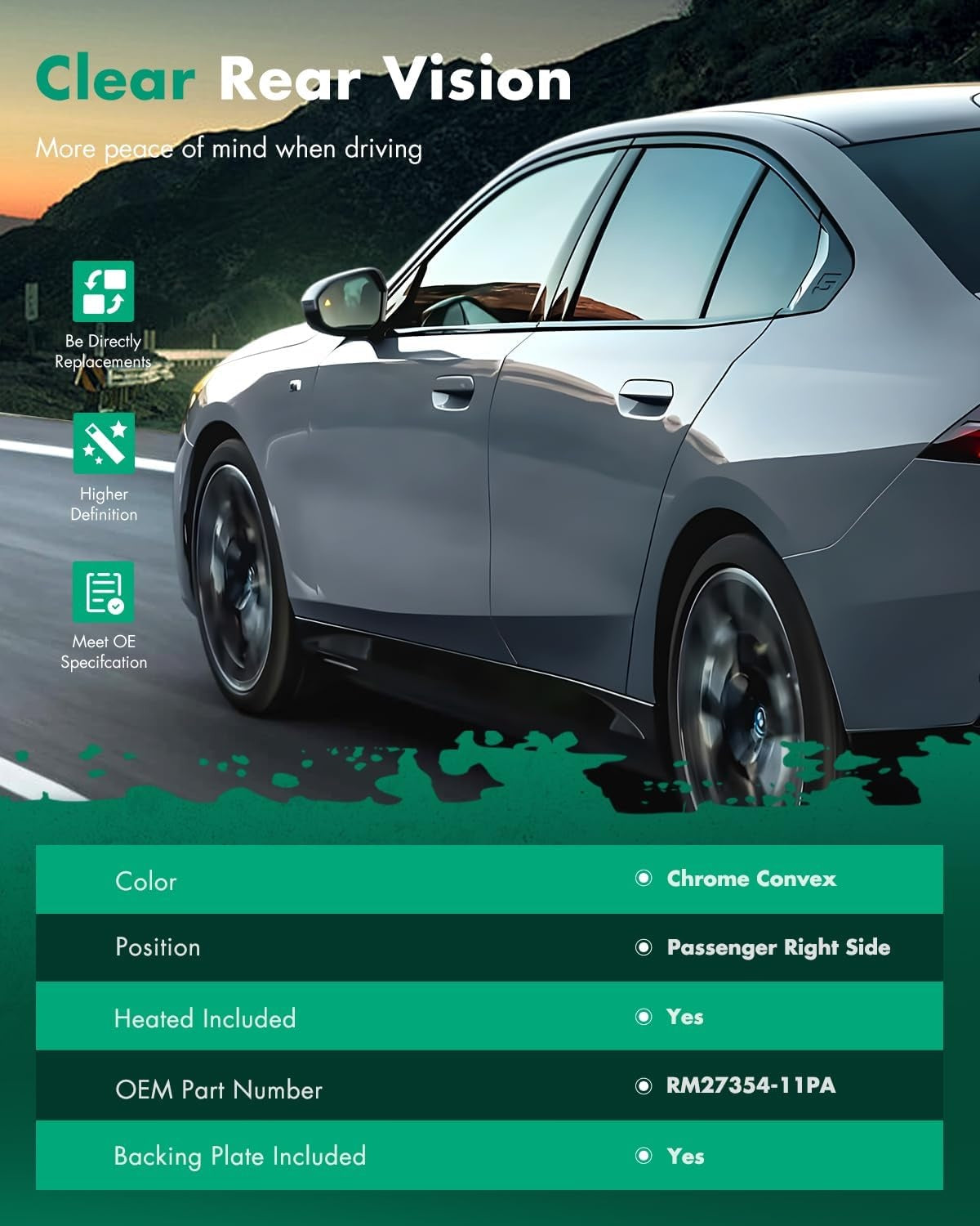 New, SCITOO Side View Mirror Glass Passenger Right Side Fit For 2012-2014 For HONDA CR-V W/HEATED Chrome Convex Replacement Exterior Mirror Glass